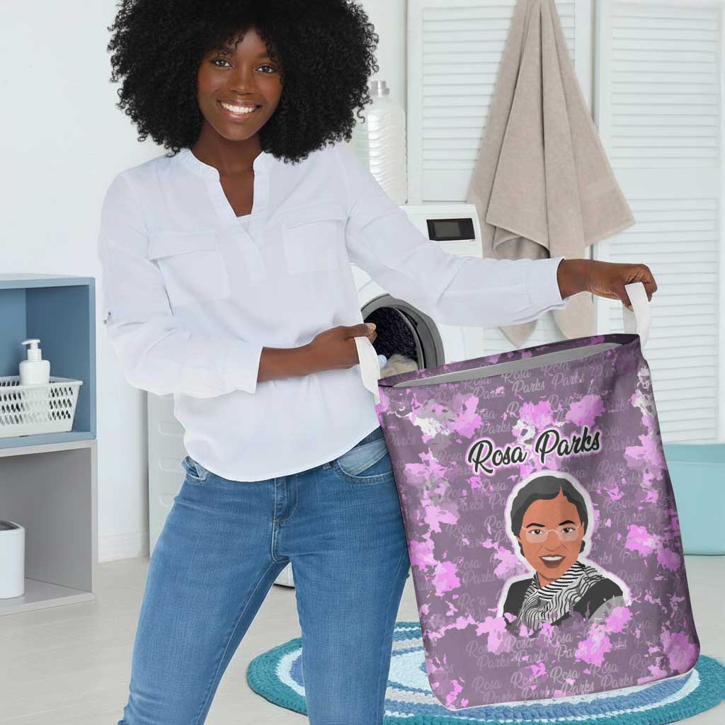 Rosa Parks Laundry Basket Purple Floral Pattern Civil Rights Tribute Bold Name Repeated Text Design - African Pride