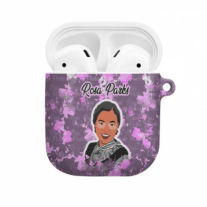 Rosa Parks AirPods Case Purple Floral Pattern Civil Rights Tribute Bold Name Repeated Text Design - African Pride