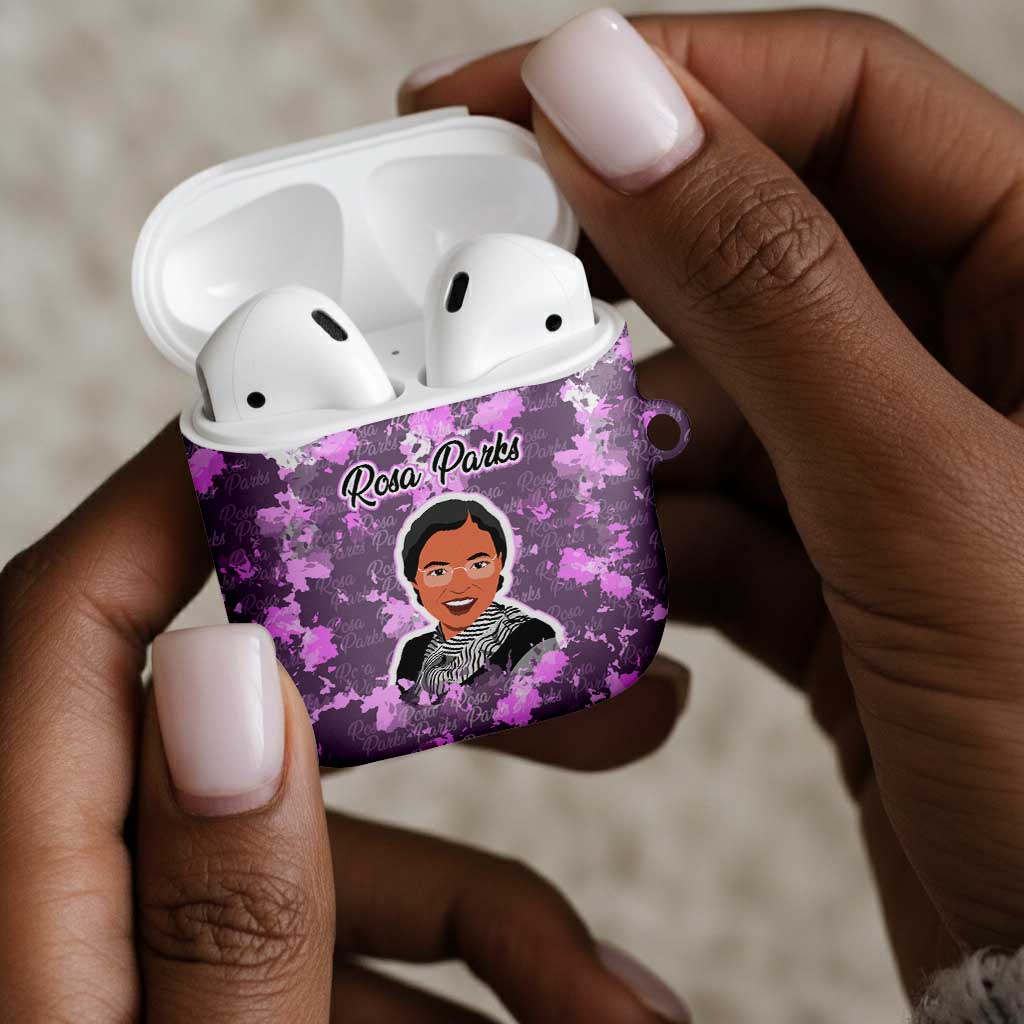 Rosa Parks AirPods Case Purple Floral Pattern Civil Rights Tribute Bold Name Repeated Text Design - African Pride