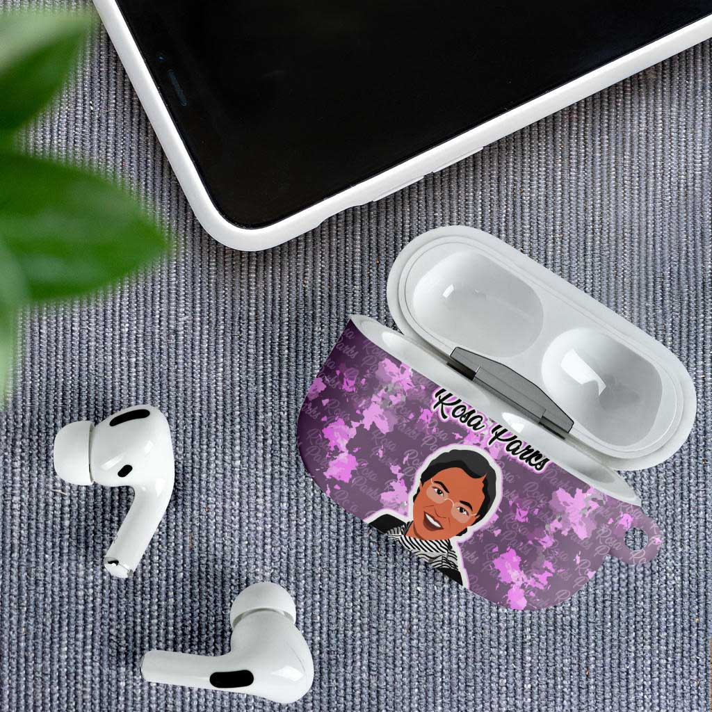 Rosa Parks AirPods Case Purple Floral Pattern Civil Rights Tribute Bold Name Repeated Text Design - African Pride