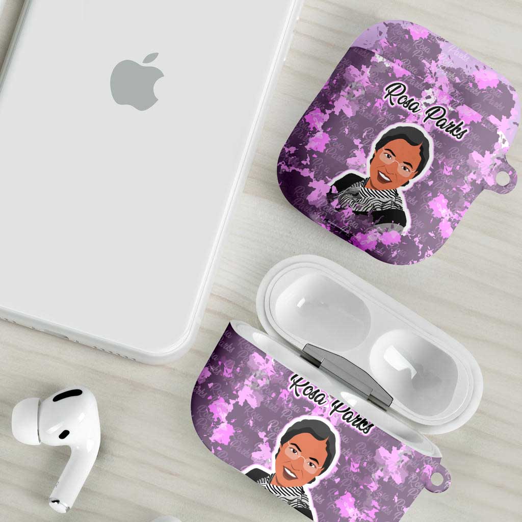Rosa Parks AirPods Case Purple Floral Pattern Civil Rights Tribute Bold Name Repeated Text Design - African Pride