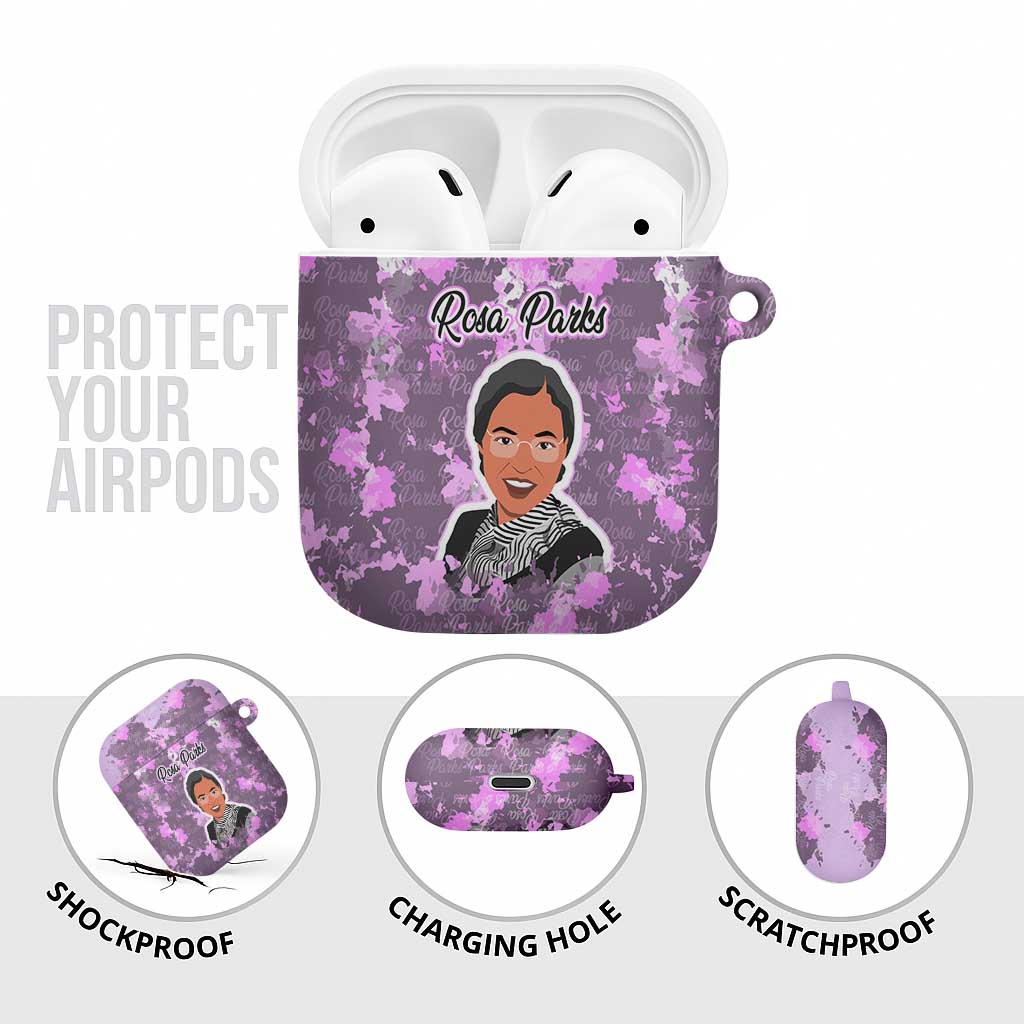Rosa Parks AirPods Case Purple Floral Pattern Civil Rights Tribute Bold Name Repeated Text Design - African Pride