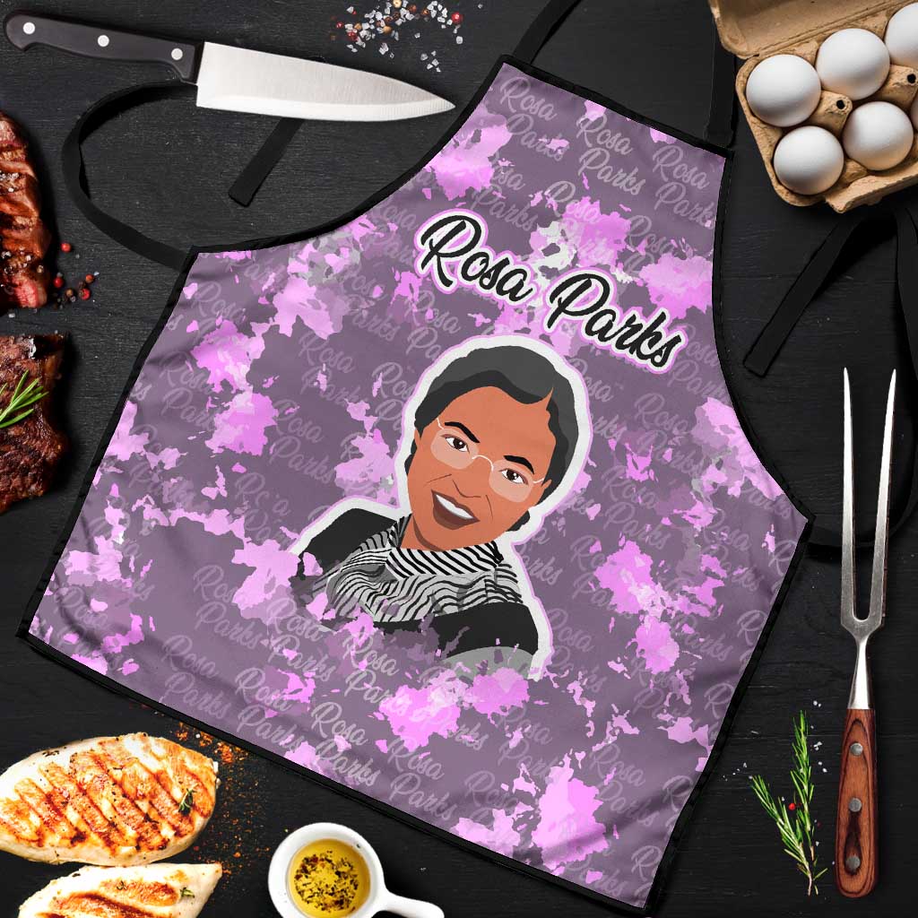 Rosa Parks Apron Purple Floral Pattern Civil Rights Tribute Bold Name Repeated Text Design - African Pride