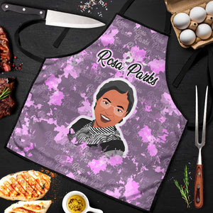 Rosa Parks Apron Purple Floral Pattern Civil Rights Tribute Bold Name Repeated Text Design - African Pride