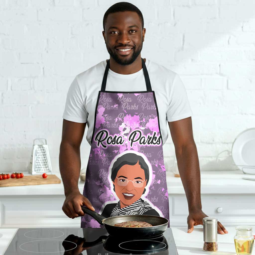 Rosa Parks Apron Purple Floral Pattern Civil Rights Tribute Bold Name Repeated Text Design - African Pride