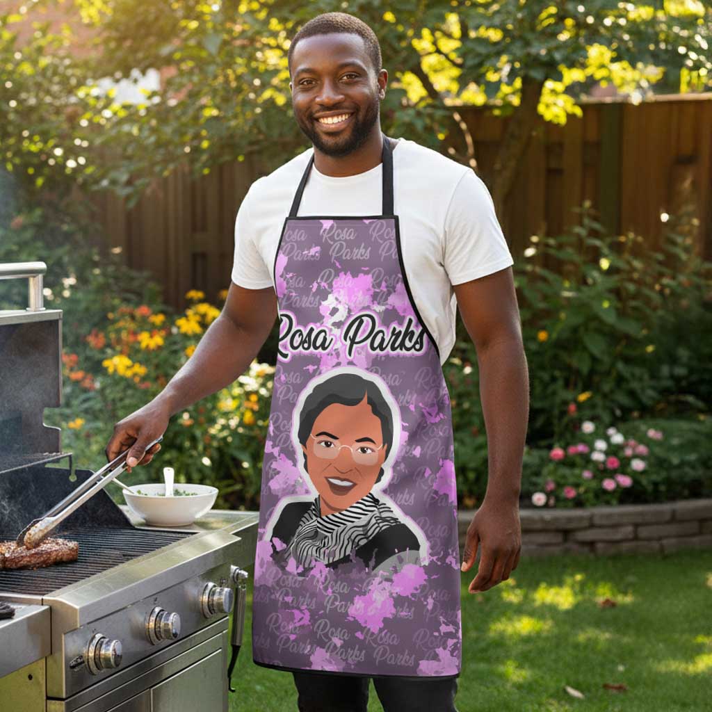 Rosa Parks Apron Purple Floral Pattern Civil Rights Tribute Bold Name Repeated Text Design - African Pride