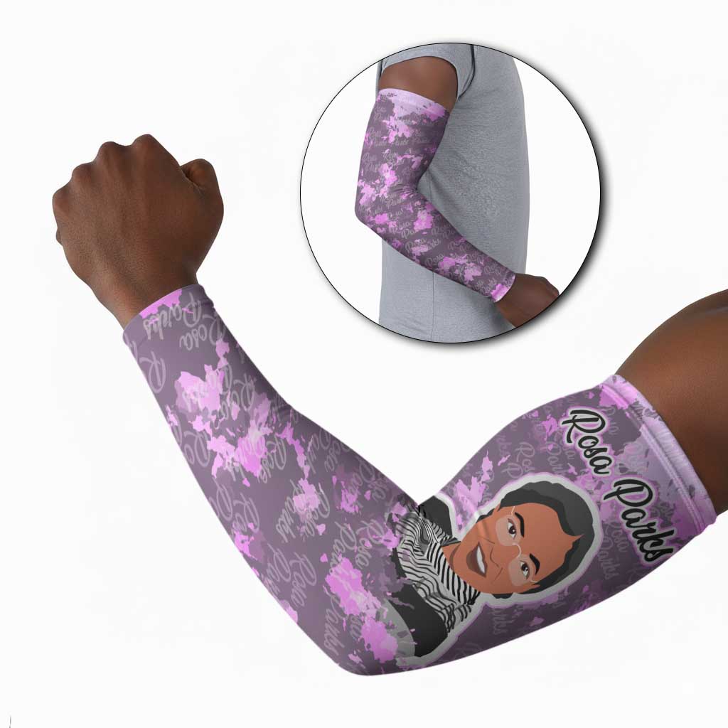 Rosa Parks Arm Sleeves Purple Floral Pattern Civil Rights Tribute Bold Name Repeated Text Design - African Pride