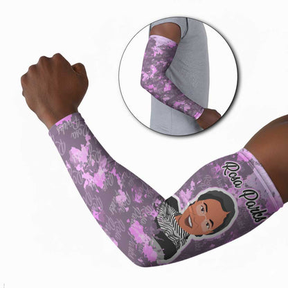 Rosa Parks Arm Sleeves Purple Floral Pattern Civil Rights Tribute Bold Name Repeated Text Design - African Pride