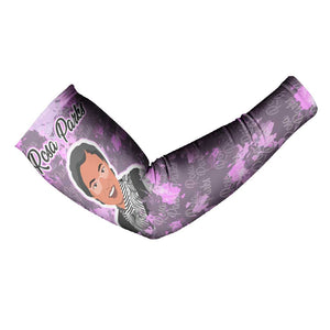 Rosa Parks Arm Sleeves Purple Floral Pattern Civil Rights Tribute Bold Name Repeated Text Design - African Pride
