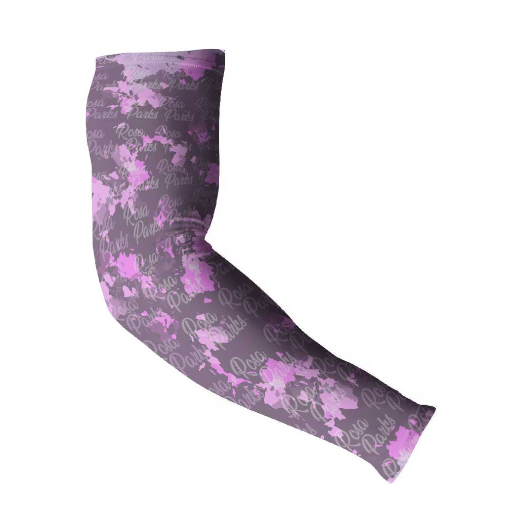 Rosa Parks Arm Sleeves Purple Floral Pattern Civil Rights Tribute Bold Name Repeated Text Design - African Pride