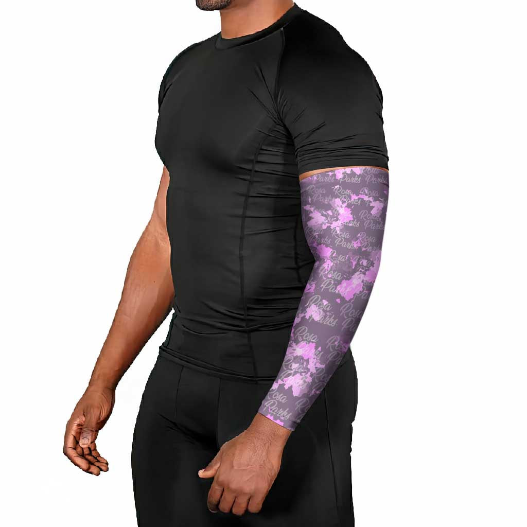 Rosa Parks Arm Sleeves Purple Floral Pattern Civil Rights Tribute Bold Name Repeated Text Design - African Pride