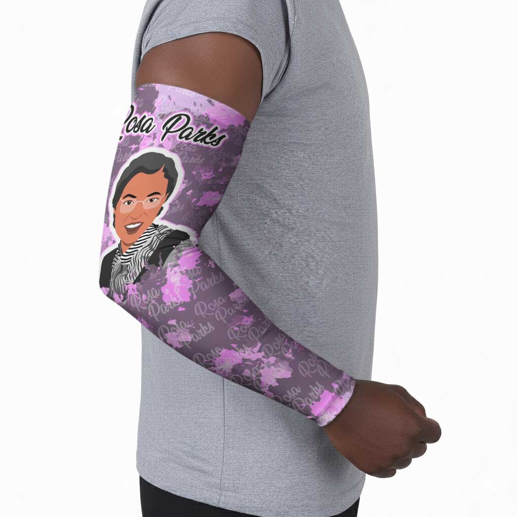 Rosa Parks Arm Sleeves Purple Floral Pattern Civil Rights Tribute Bold Name Repeated Text Design - African Pride