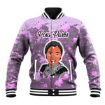 Rosa Parks Baseball Jacket Purple Floral Pattern Civil Rights Tribute Bold Name Repeated Text Design - African Pride