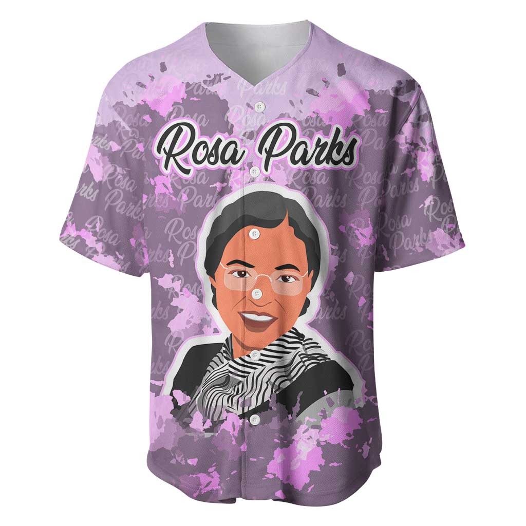 Rosa Parks Baseball Jersey Purple Floral Pattern Civil Rights Tribute Bold Name Repeated Text Design TS04