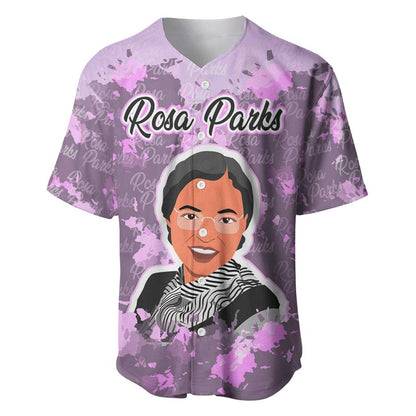 Rosa Parks Baseball Jersey Purple Floral Pattern Civil Rights Tribute Bold Name Repeated Text Design TS04