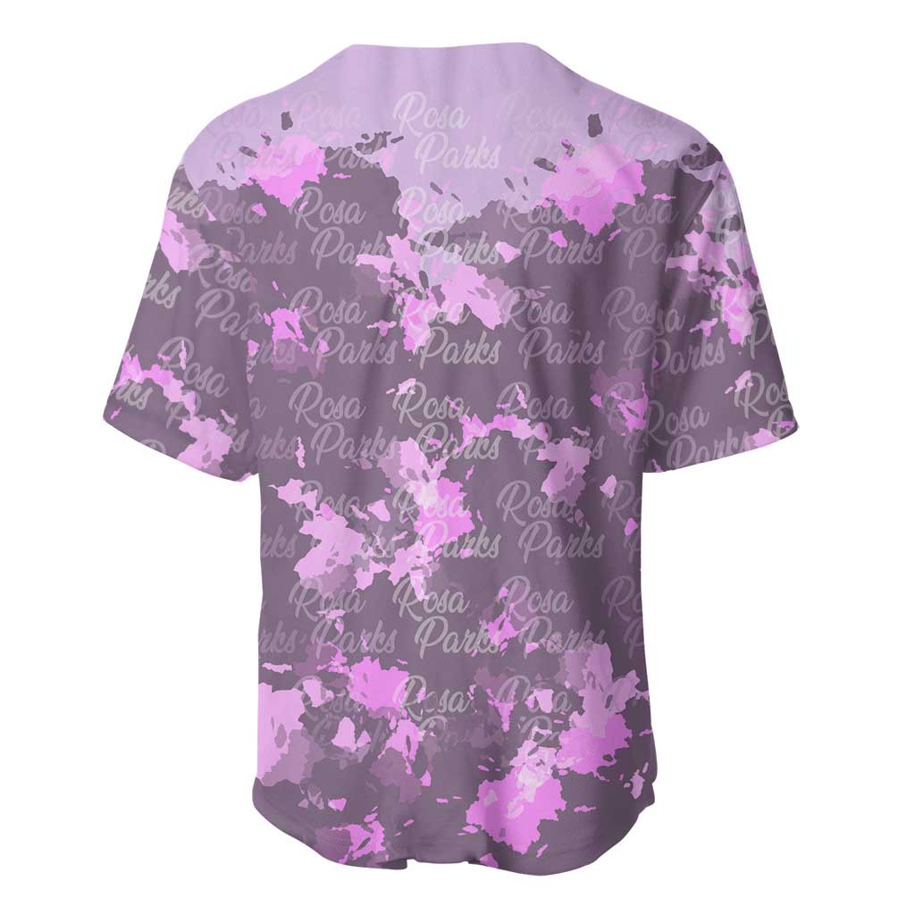 Rosa Parks Baseball Jersey Purple Floral Pattern Civil Rights Tribute Bold Name Repeated Text Design TS04