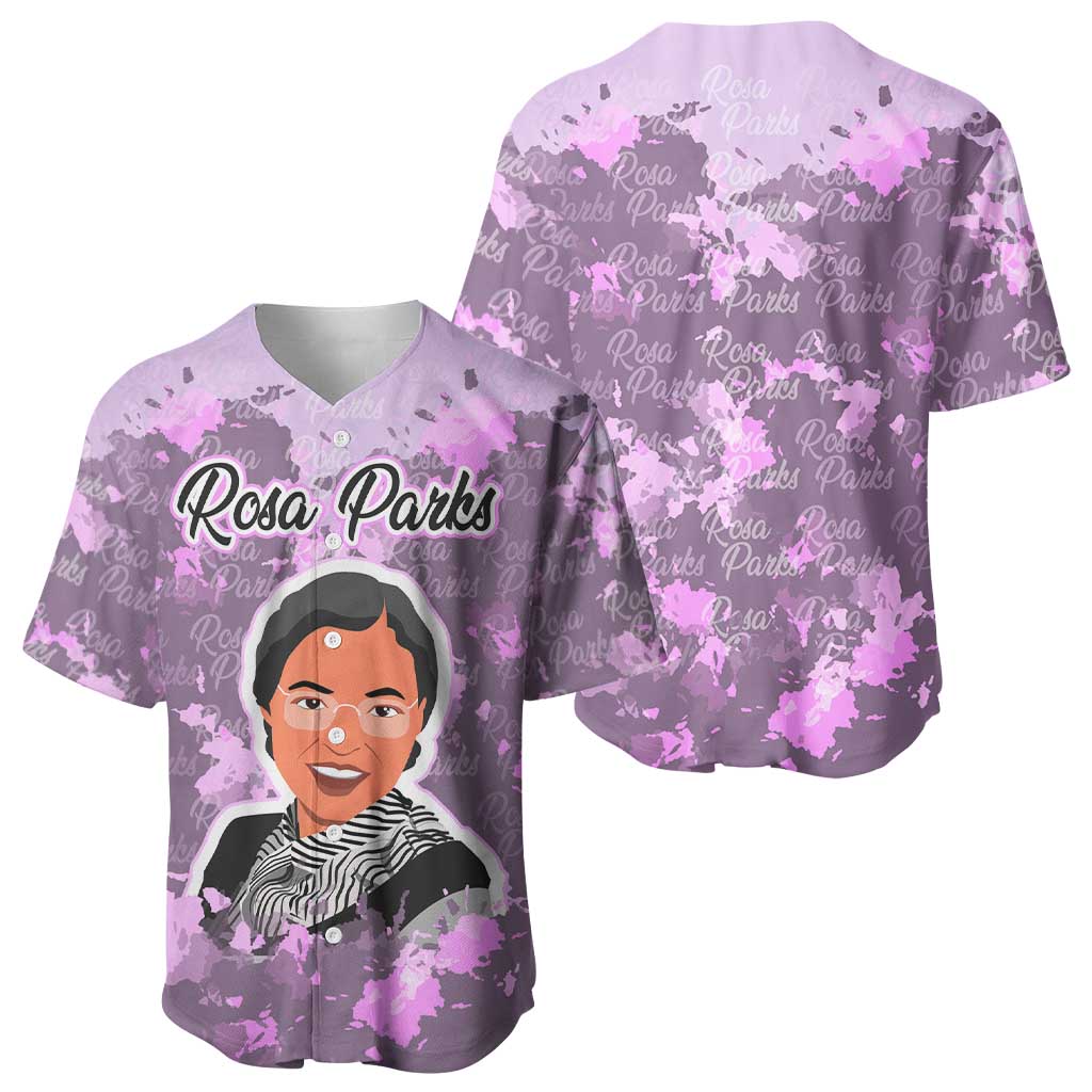 Rosa Parks Baseball Jersey Purple Floral Pattern Civil Rights Tribute Bold Name Repeated Text Design TS04