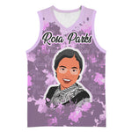 Rosa Parks Basketball Jersey Purple Floral Pattern Civil Rights Tribute Bold Name Repeated Text Design - African Pride