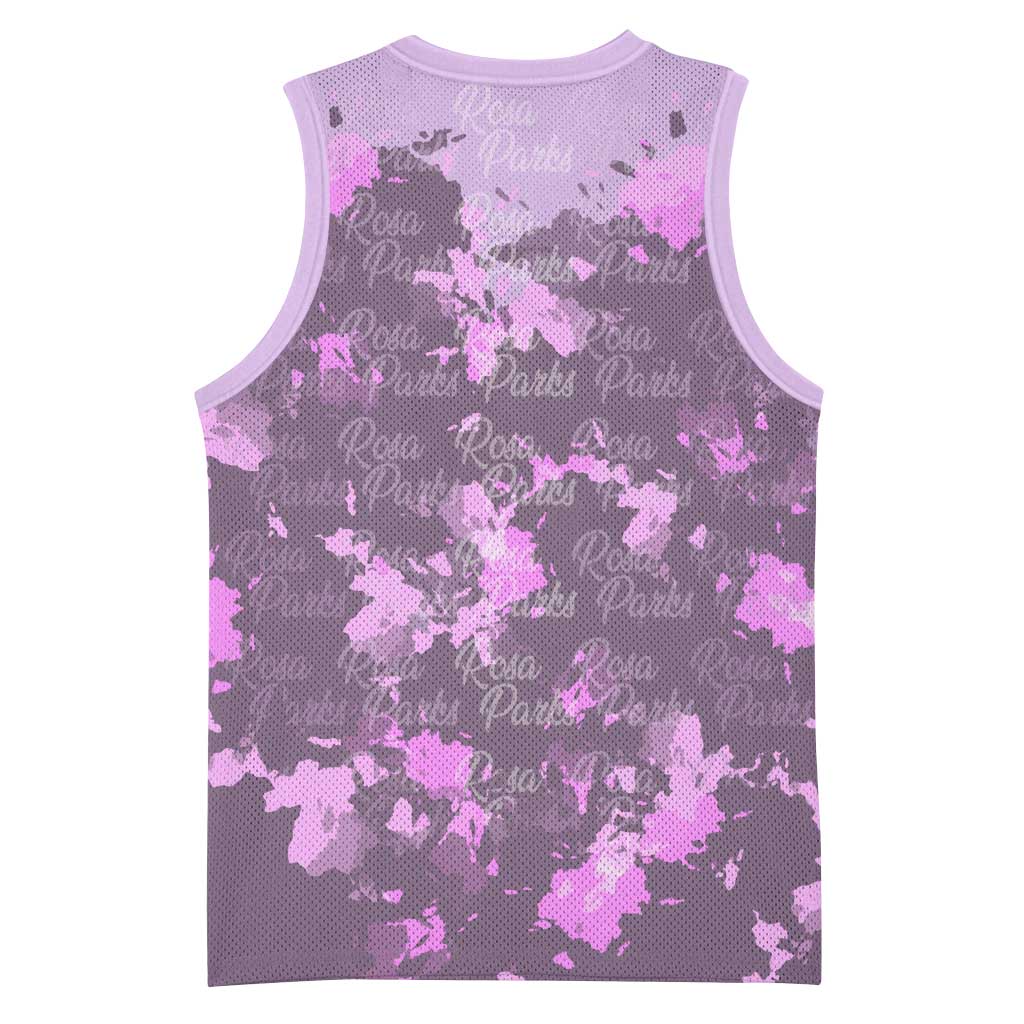 Rosa Parks Basketball Jersey Purple Floral Pattern Civil Rights Tribute Bold Name Repeated Text Design - African Pride