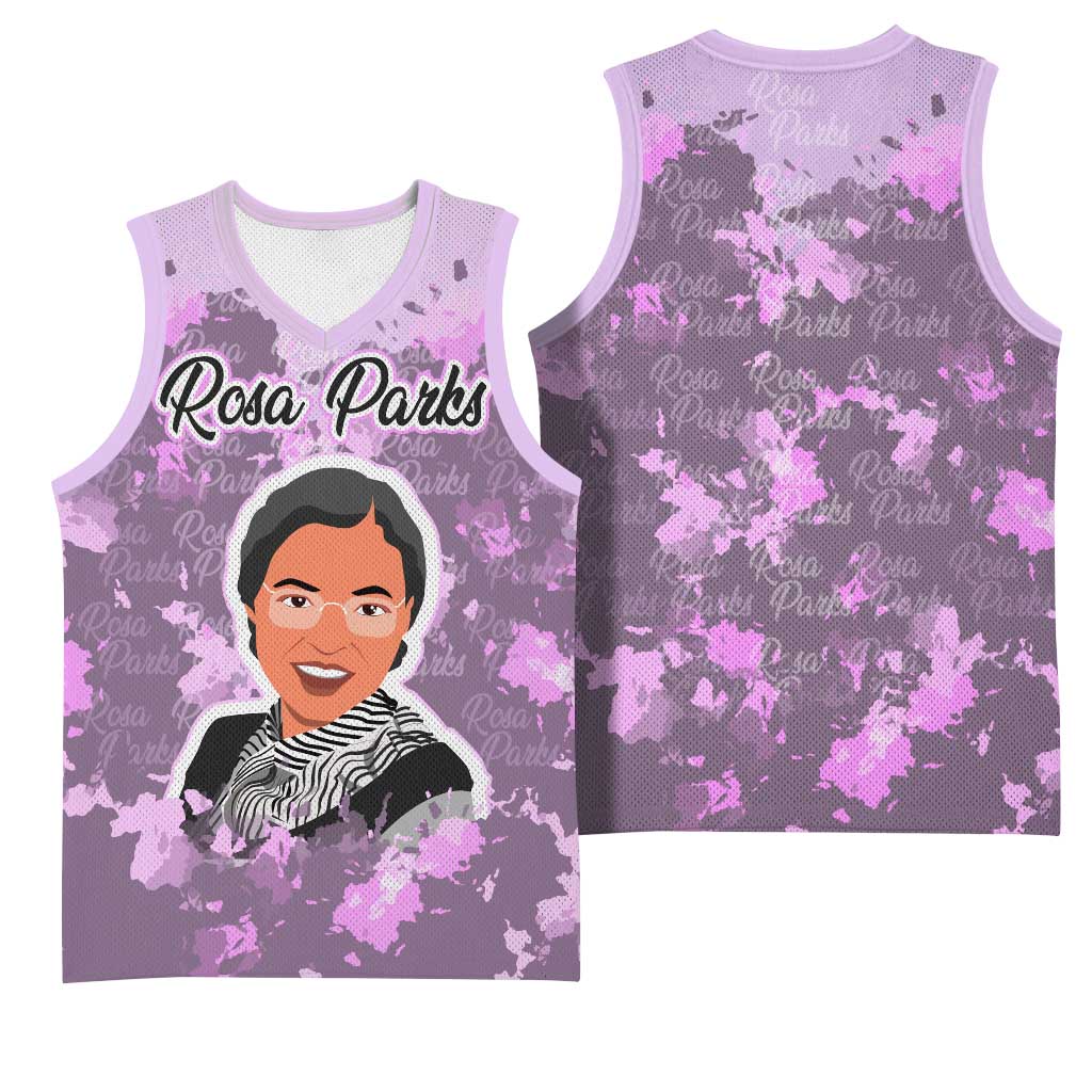 Rosa Parks Basketball Jersey Purple Floral Pattern Civil Rights Tribute Bold Name Repeated Text Design - African Pride