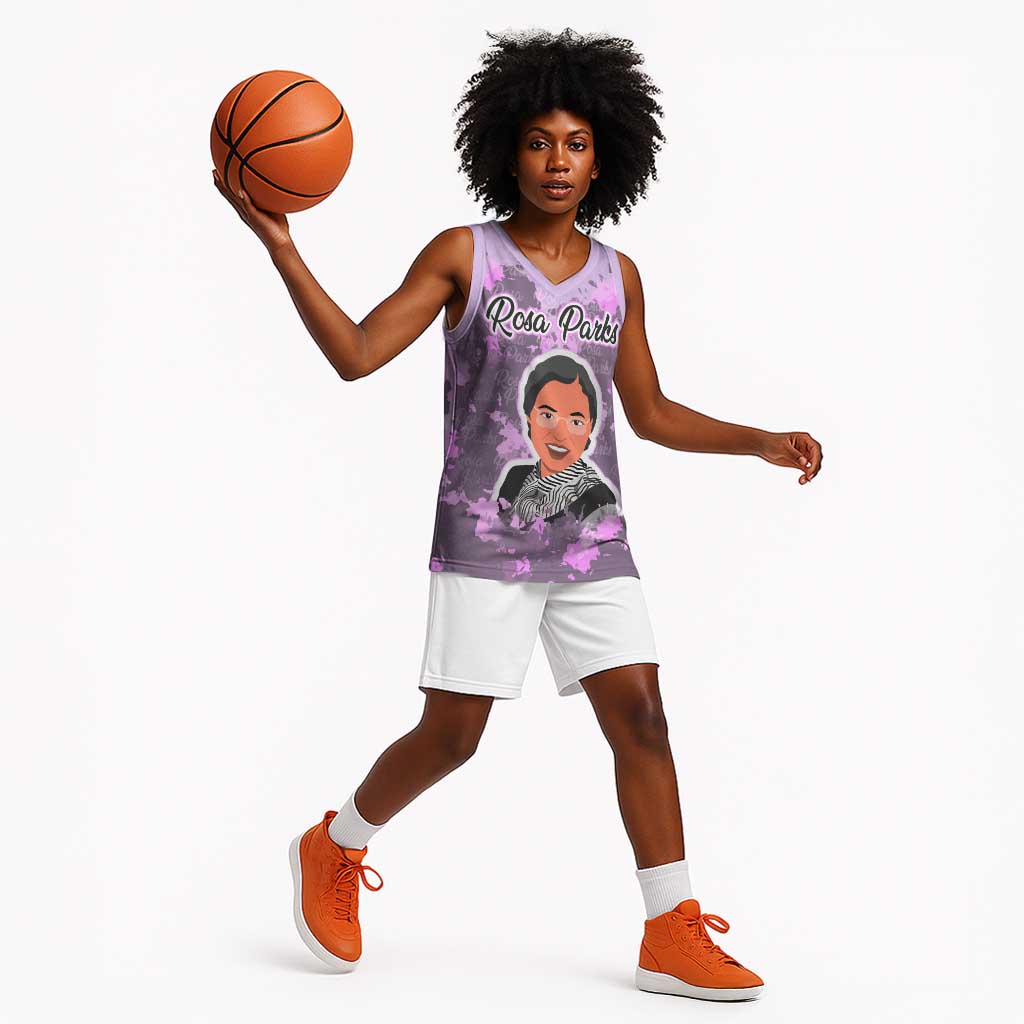 Rosa Parks Basketball Jersey Purple Floral Pattern Civil Rights Tribute Bold Name Repeated Text Design - African Pride