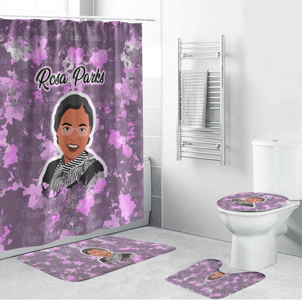 Rosa Parks Bathroom Set Purple Floral Pattern Civil Rights Tribute Bold Name Repeated Text Design - African Pride