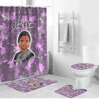 Rosa Parks Bathroom Set Purple Floral Pattern Civil Rights Tribute Bold Name Repeated Text Design - African Pride