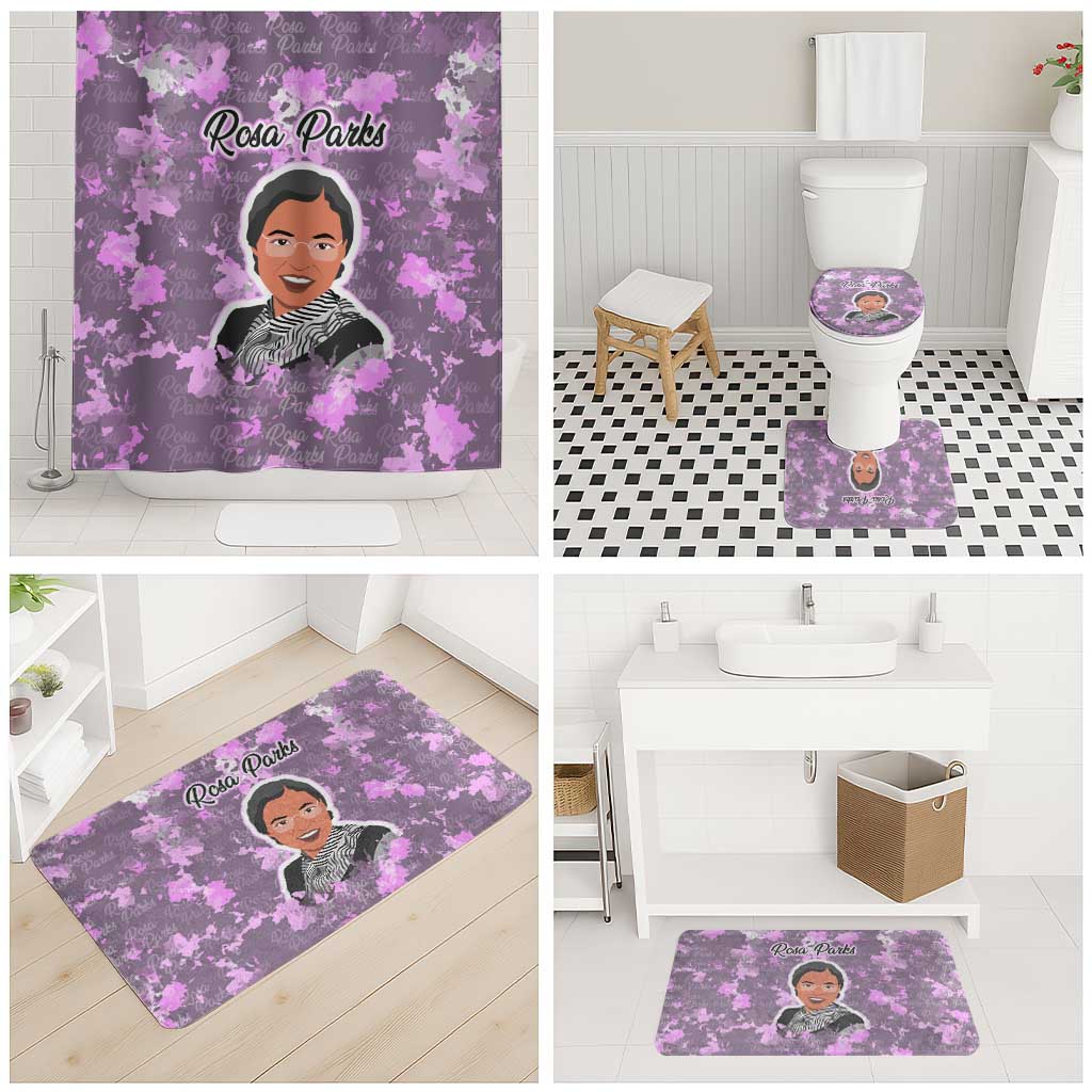 Rosa Parks Bathroom Set Purple Floral Pattern Civil Rights Tribute Bold Name Repeated Text Design - African Pride