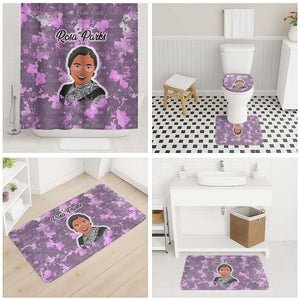 Rosa Parks Bathroom Set Purple Floral Pattern Civil Rights Tribute Bold Name Repeated Text Design - African Pride