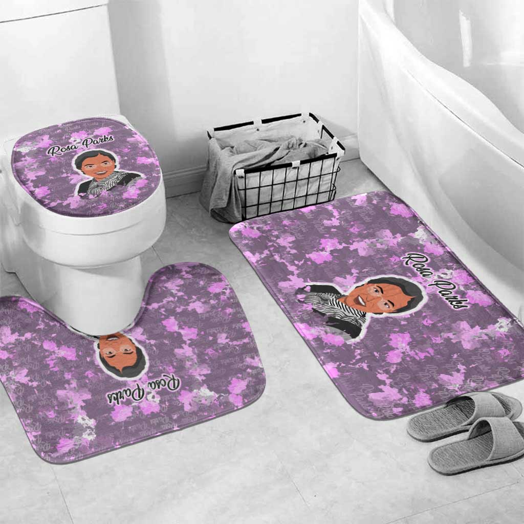 Rosa Parks Bathroom Set Purple Floral Pattern Civil Rights Tribute Bold Name Repeated Text Design - African Pride
