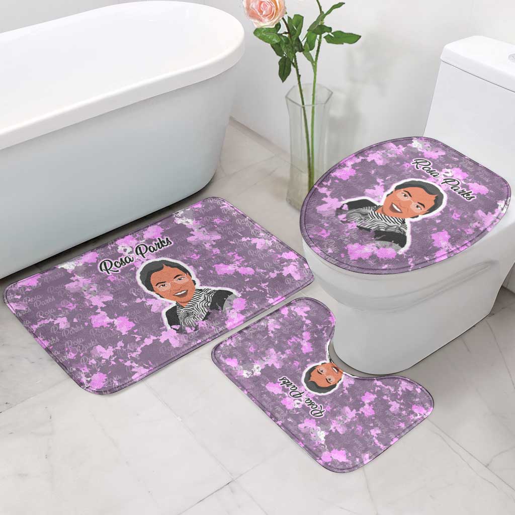 Rosa Parks Bathroom Set Purple Floral Pattern Civil Rights Tribute Bold Name Repeated Text Design - African Pride