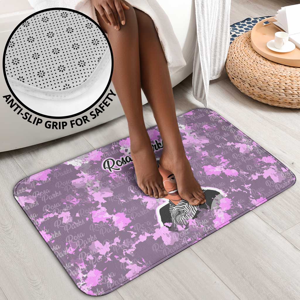 Rosa Parks Bathroom Set Purple Floral Pattern Civil Rights Tribute Bold Name Repeated Text Design - African Pride