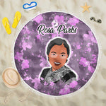 Rosa Parks Beach Blanket Purple Floral Pattern Civil Rights Tribute Bold Name Repeated Text Design - African Pride