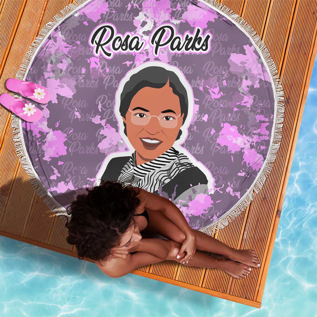 Rosa Parks Beach Blanket Purple Floral Pattern Civil Rights Tribute Bold Name Repeated Text Design - African Pride