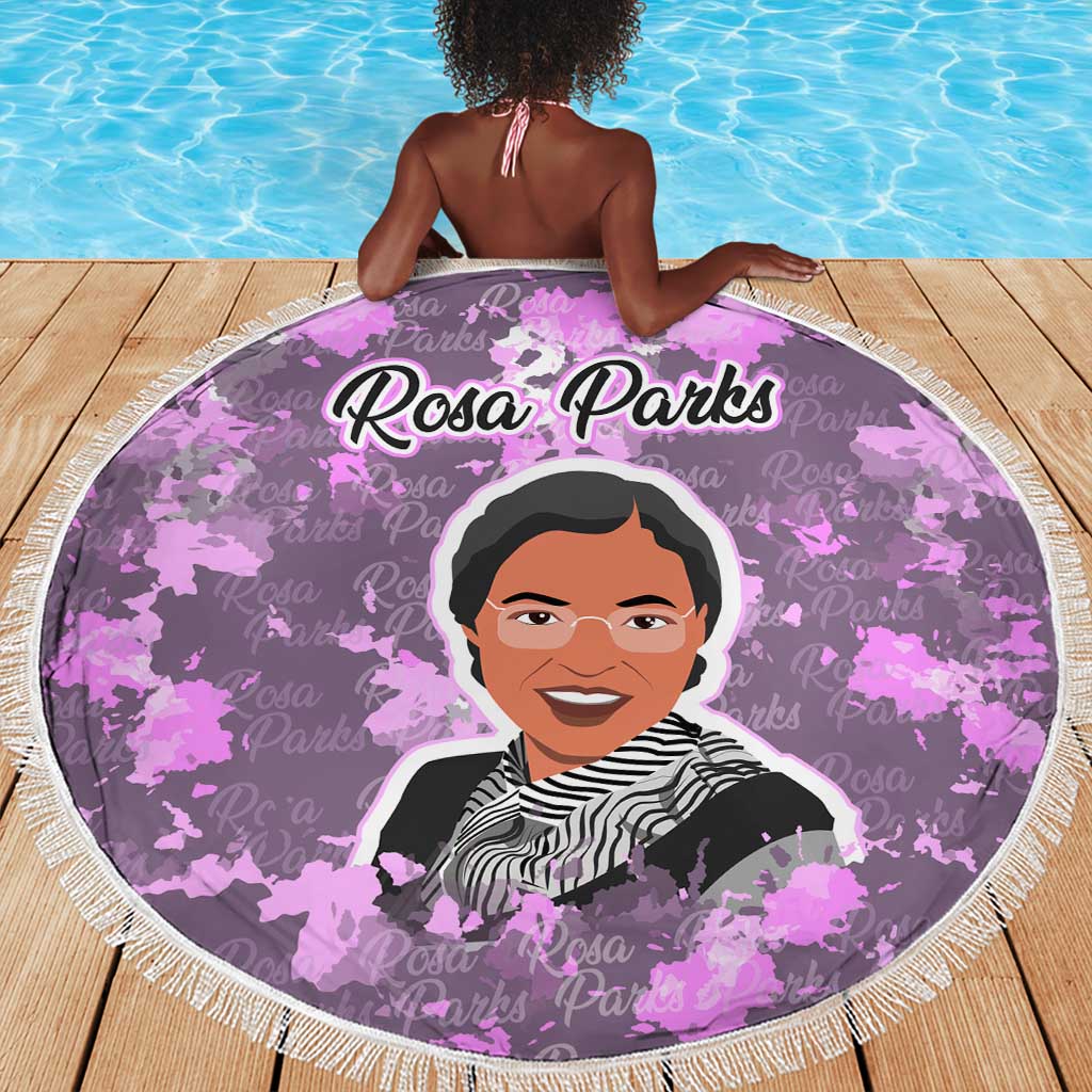 Rosa Parks Beach Blanket Purple Floral Pattern Civil Rights Tribute Bold Name Repeated Text Design - African Pride