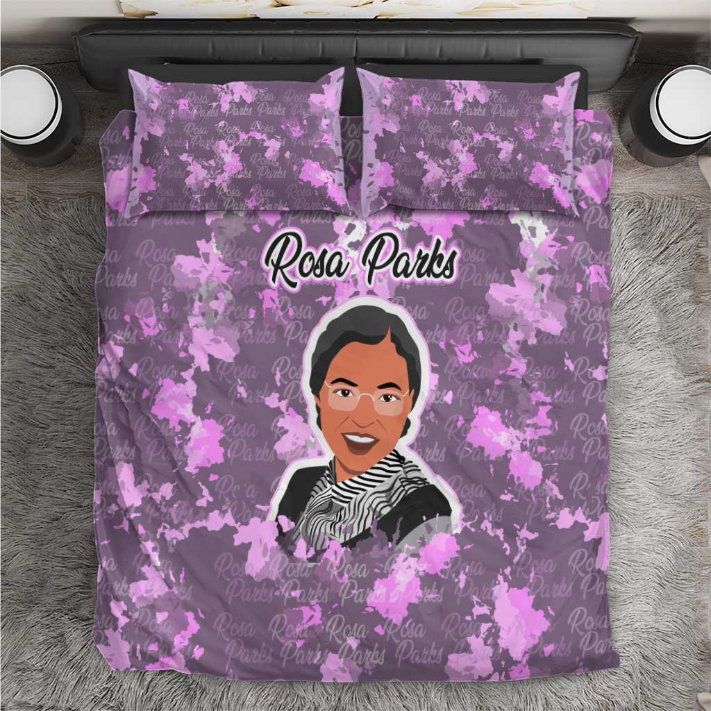 Rosa Parks Bedding Set Purple Floral Pattern Civil Rights Tribute Bold Name Repeated Text Design - African Pride