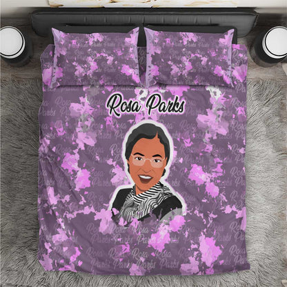 Rosa Parks Bedding Set Purple Floral Pattern Civil Rights Tribute Bold Name Repeated Text Design - African Pride