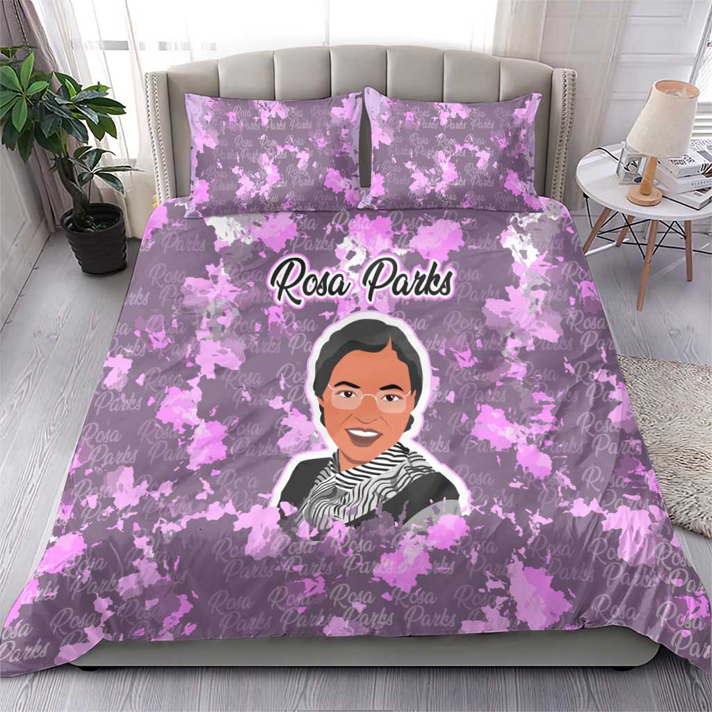 Rosa Parks Bedding Set Purple Floral Pattern Civil Rights Tribute Bold Name Repeated Text Design - African Pride