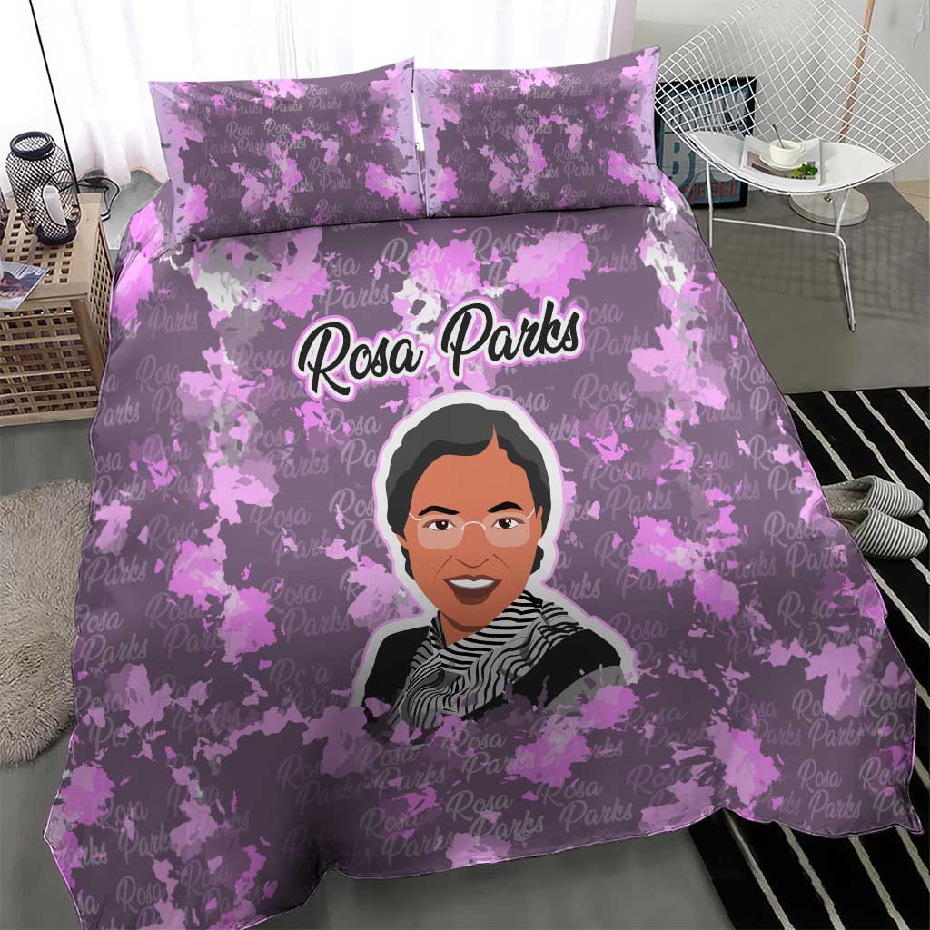 Rosa Parks Bedding Set Purple Floral Pattern Civil Rights Tribute Bold Name Repeated Text Design - African Pride