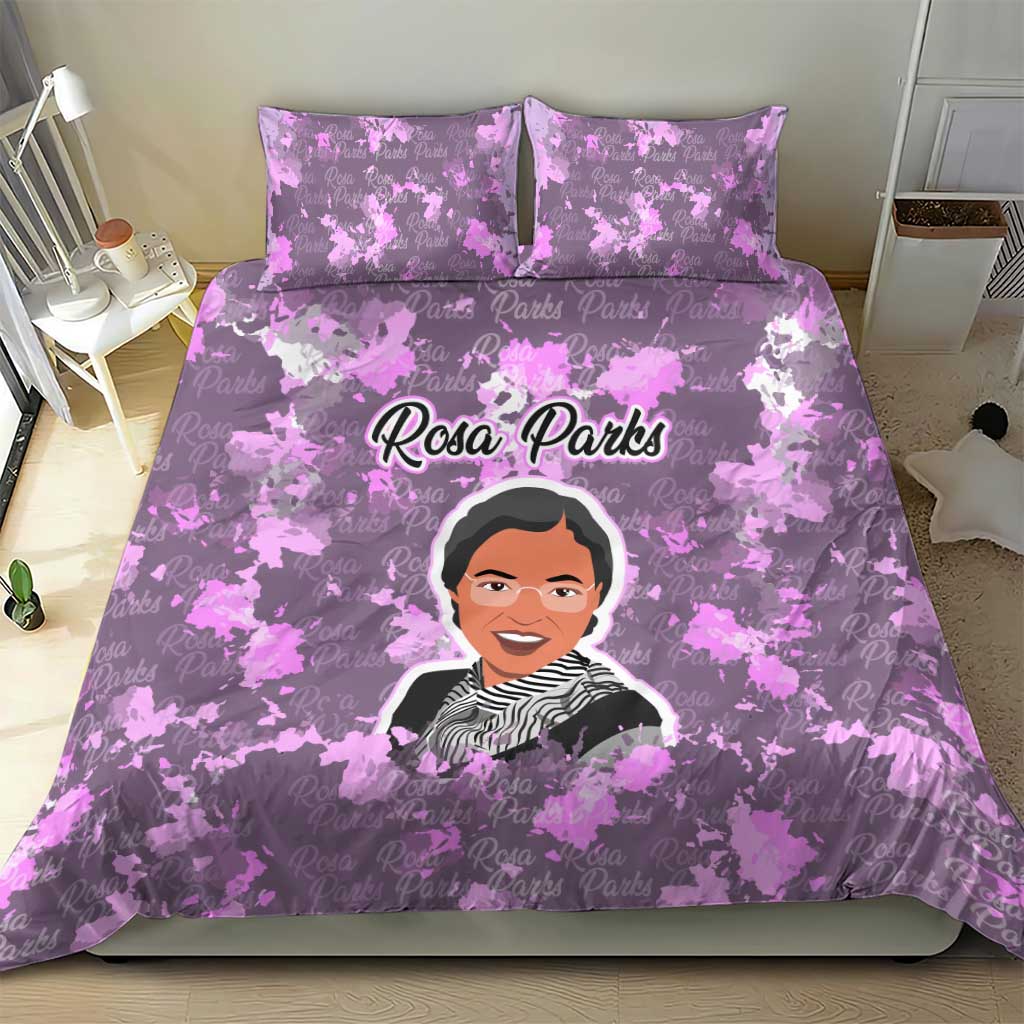 Rosa Parks Bedding Set Purple Floral Pattern Civil Rights Tribute Bold Name Repeated Text Design - African Pride