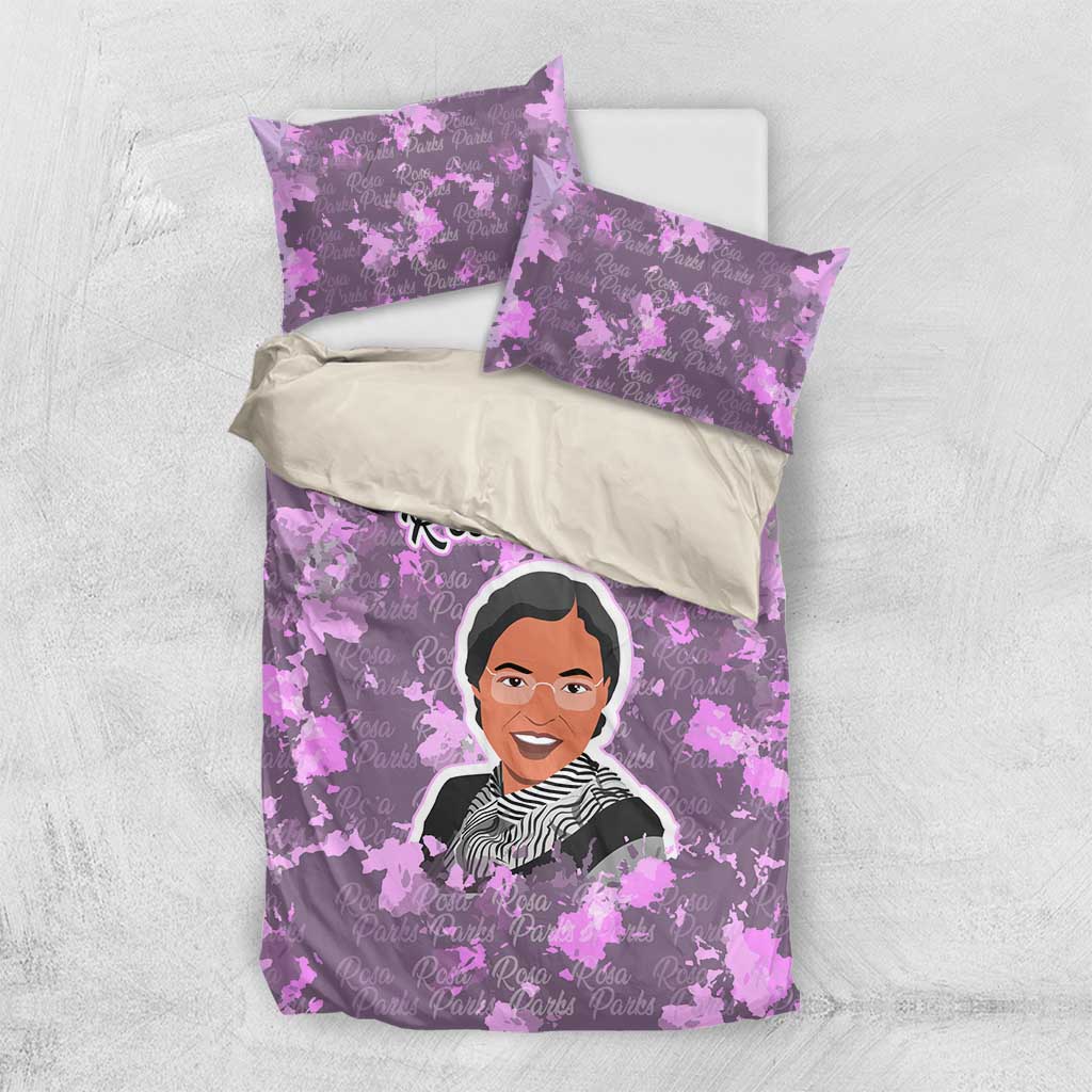 Rosa Parks Bedding Set Purple Floral Pattern Civil Rights Tribute Bold Name Repeated Text Design - African Pride