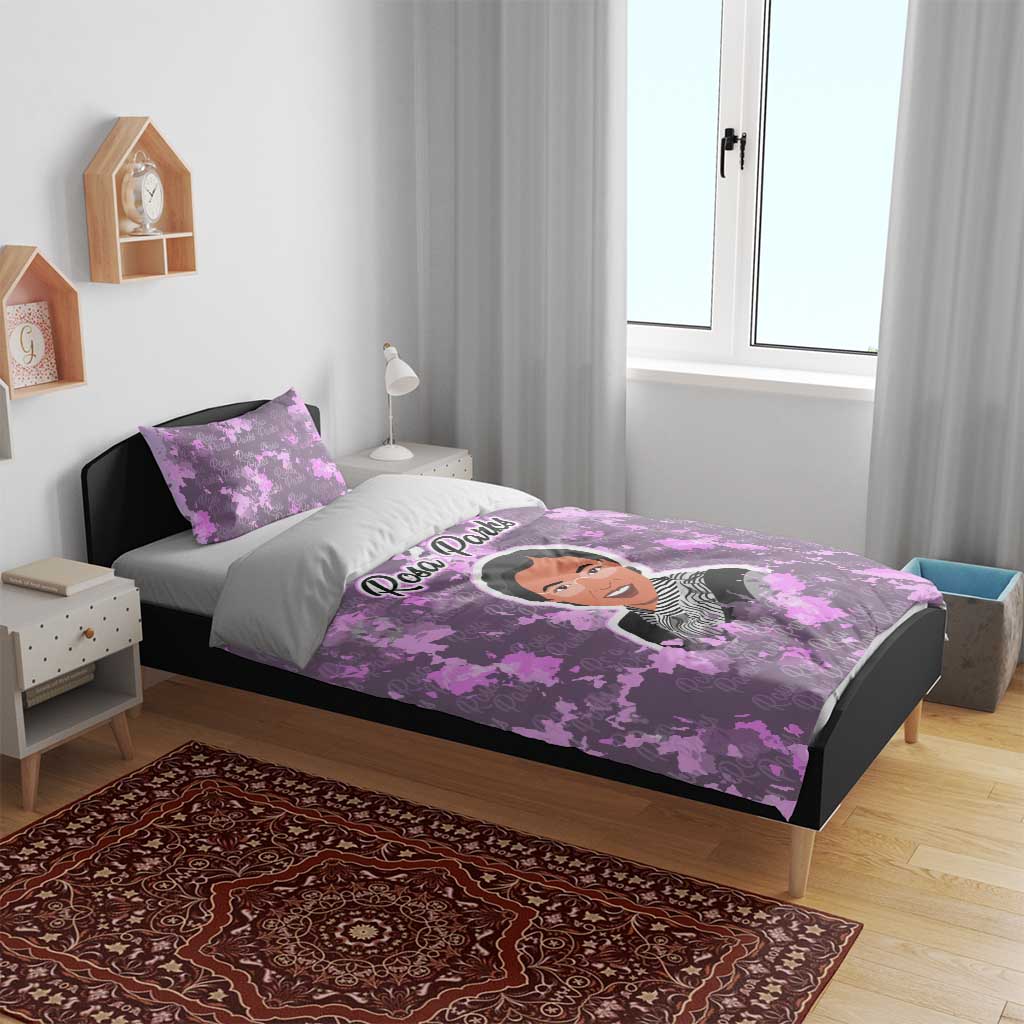 Rosa Parks Bedding Set Purple Floral Pattern Civil Rights Tribute Bold Name Repeated Text Design - African Pride