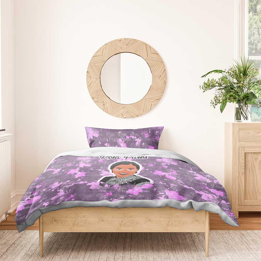 Rosa Parks Bedding Set Purple Floral Pattern Civil Rights Tribute Bold Name Repeated Text Design - African Pride