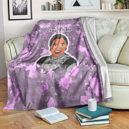 Rosa Parks Blanket Purple Floral Pattern Civil Rights Tribute Bold Name Repeated Text Design - African Pride