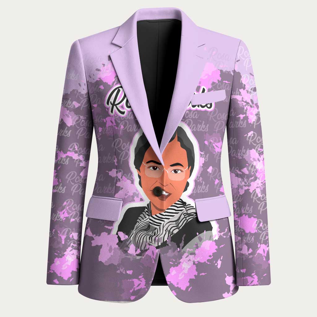 Rosa Parks Blazer Purple Floral Pattern Civil Rights Tribute Bold Name Repeated Text Design - African Pride