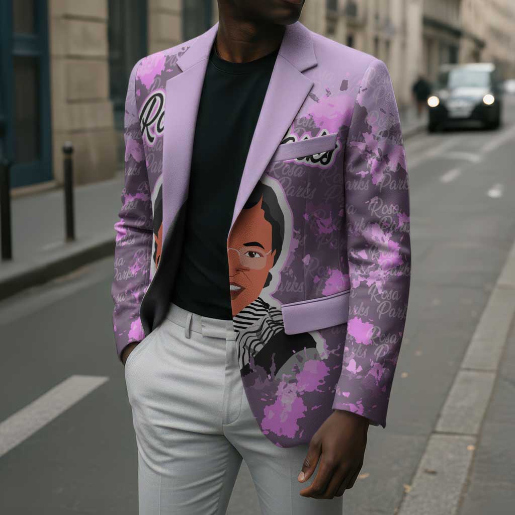 Rosa Parks Blazer Purple Floral Pattern Civil Rights Tribute Bold Name Repeated Text Design - African Pride