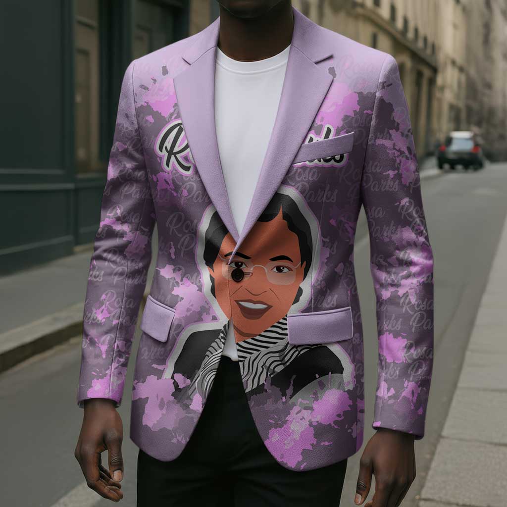 Rosa Parks Blazer Purple Floral Pattern Civil Rights Tribute Bold Name Repeated Text Design - African Pride