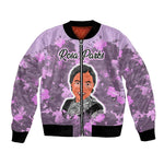 Rosa Parks Bomber Jacket Purple Floral Pattern Civil Rights Tribute Bold Name Repeated Text Design - African Pride