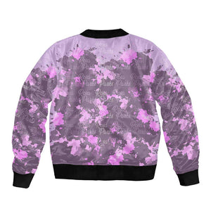 Rosa Parks Bomber Jacket Purple Floral Pattern Civil Rights Tribute Bold Name Repeated Text Design - African Pride