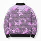 Rosa Parks Bomber Puffer Jacket Purple Floral Pattern Civil Rights Tribute Bold Name Repeated Text Design - African Pride